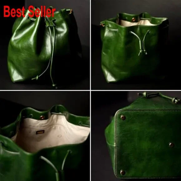 Full-Grain Leather Bucket Bag Italian Handmade Shoulder Bag